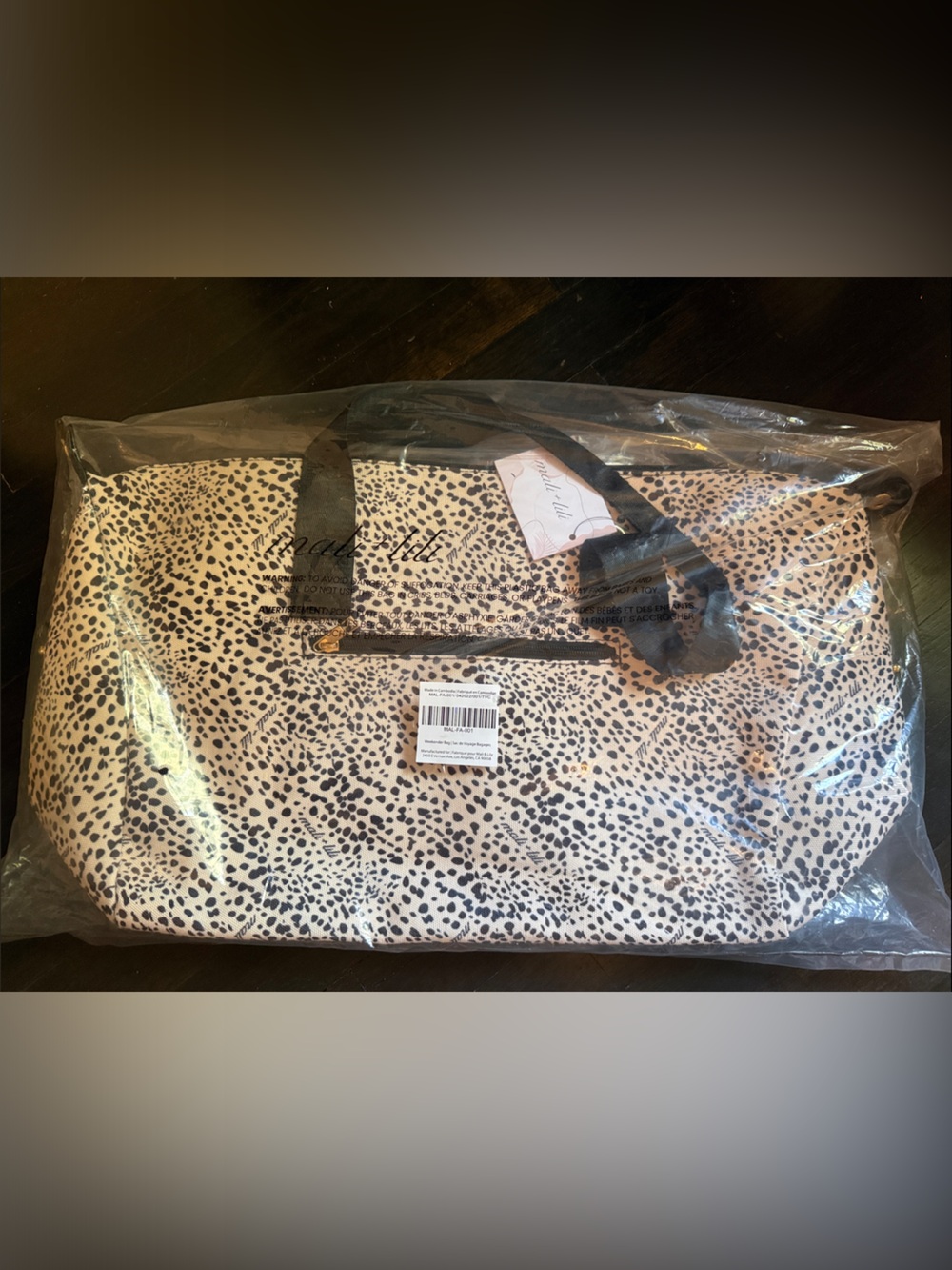 Leopard-Print Travel Tote Bag with Black Handles